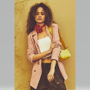 Free People Olivia Gingham Blazer in Pink Size S NWT